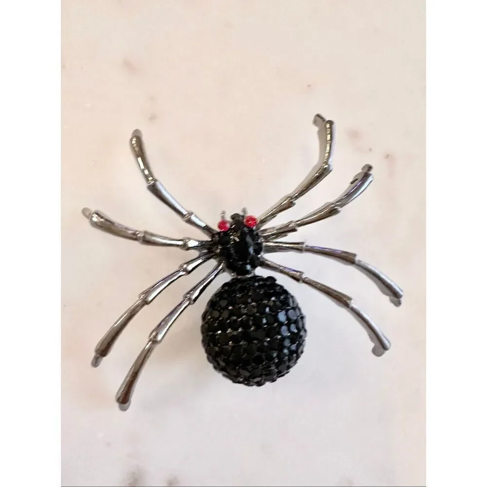 Halloween black widow rhinestone brooch